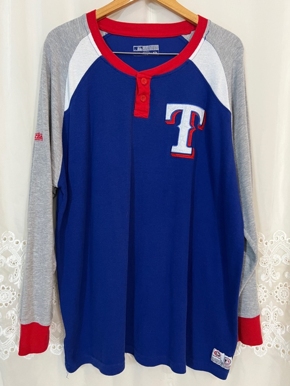 VNTG True Fan Stitched 90s MLB Baseball Texas Rangers Long Sleeve Thermal Jersey